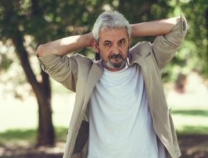 mature man, happy to have regained energy and vitality because of the testosterone treatment